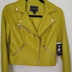 Guess Yellow Leather Moto Jacket